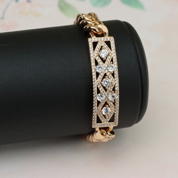 "Rose Gold Bracelet with Geometric CZ Panel and Bold Chain, XPBL0816 - Picture 8 of 12